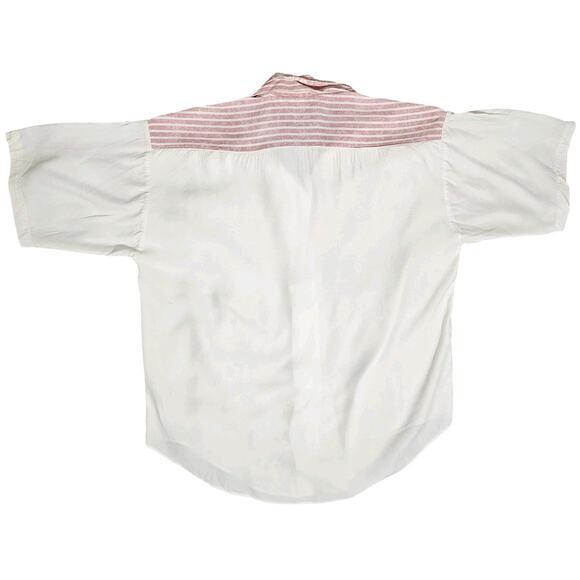 Vtg Try 1 Button-Up Top USA Pink White Floral Striped Colorblock Womens M 80s - Picture 2 of 8